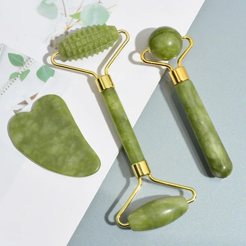 Jade Roller and Gua Sha Tool Options for Facial and Neck Massage, Manual Skincare Accessories in Individual Styles and Color-Labeled Sets for Adult Self-Care