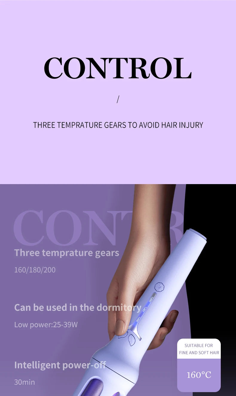 Bidirectional Automatic Curling Iron Model 391, Listed 32mm Ceramic Hair Curler with Three Described Heat Settings and 30-Minute Auto Shut-Off in Pink or Purple