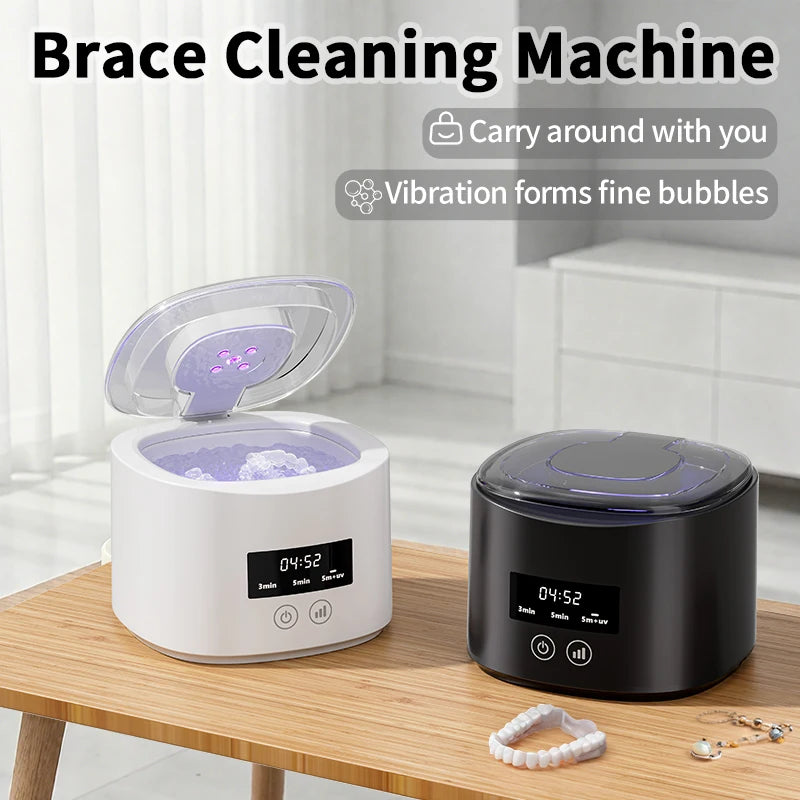 Three-Mode Retainer Cleaner with Black Portable Design, Automatic Cleaning Device for Compatible Removable Dentures, Dental Appliances and Selected Jewelry Care