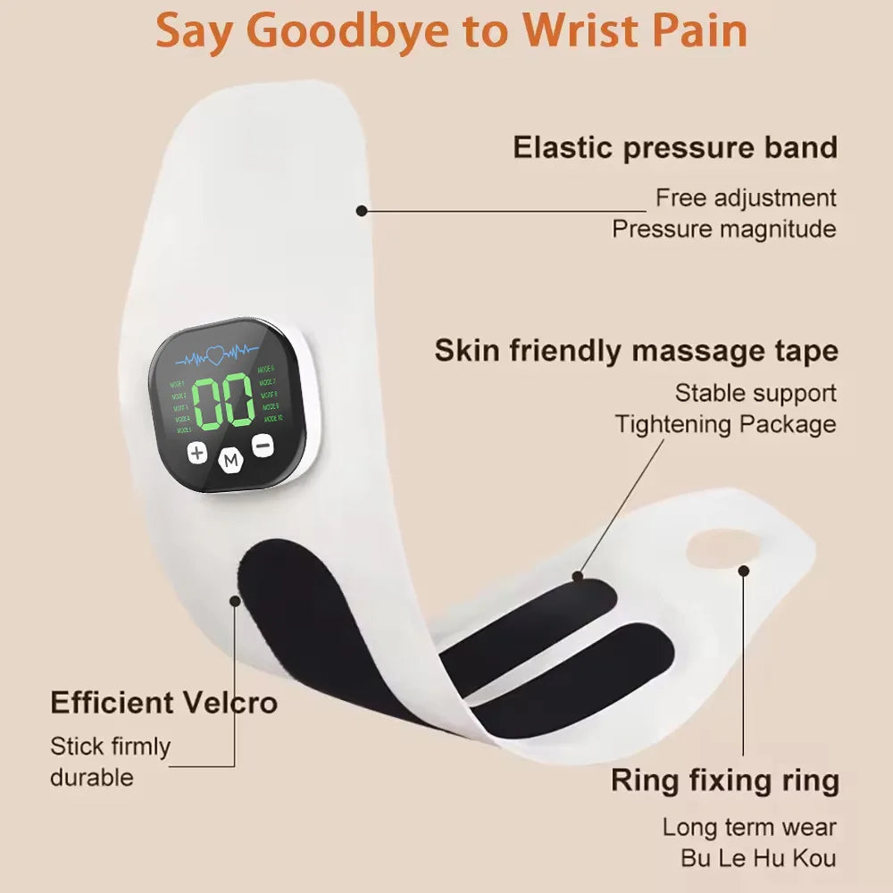 Compression and Vibration Wrist Massager with Five Listed Compression Levels and Three Vibration Levels, White or Light Blue USB Type-C Device for Adult Relaxation
