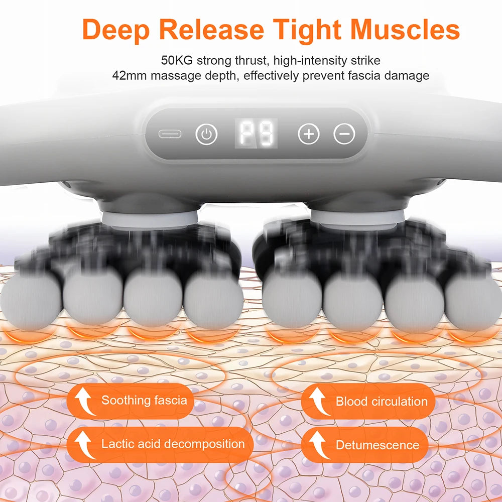 42-Head Body Massage Gun with Nine Modes and Nine Intensity Levels, Listed 2000mAh Battery, Type-C Charging and 10-Minute Timer in White or Black