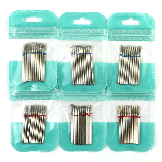 H-Series Diamond Nail Drill Bits, 10-Piece Selected Sets with 2.35mm Shanks for Compatible Electric Nail Files and Professional Manicure Filing Tools