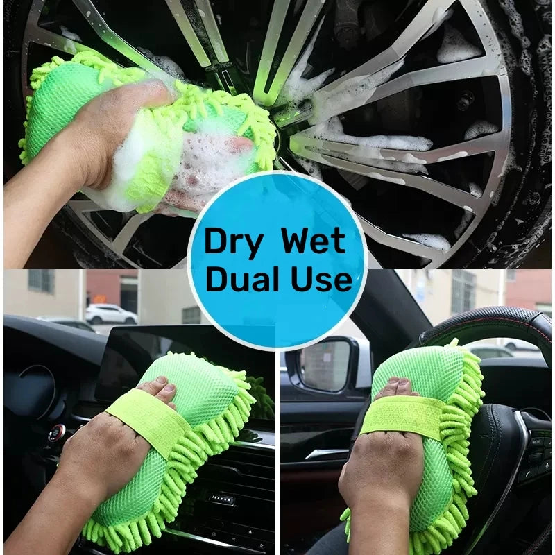 Green Microfiber Car Wash Sponge for Manual Vehicle Cleaning, Everyday Auto Care and Exterior Detailing Preparation, At-Home Car Washing Accessory
