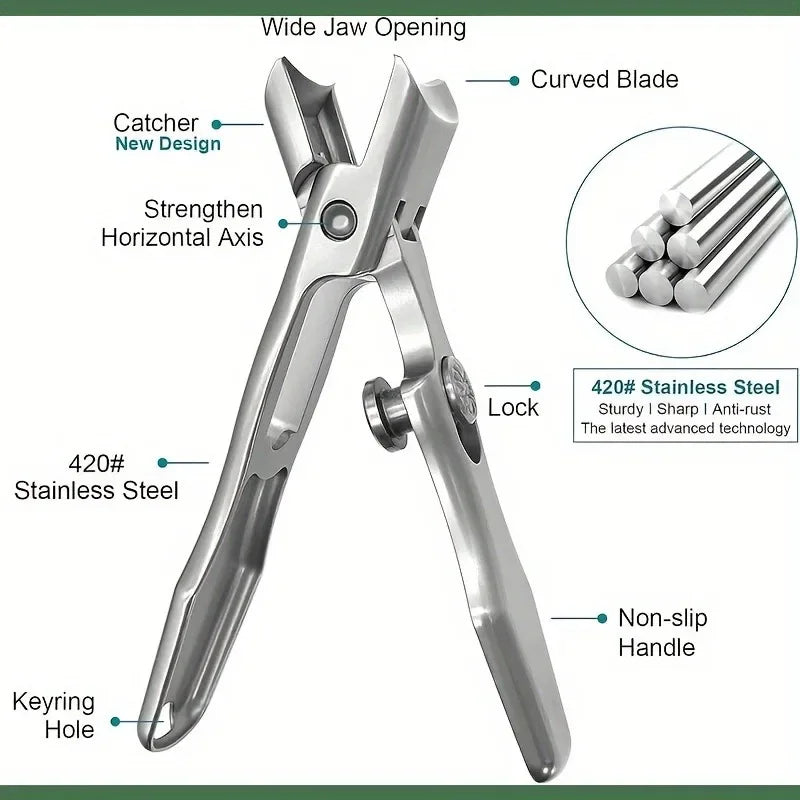 Thick Fingernail Clipper, Wide-Jaw Stainless Steel Grooming Tool in Basical Black, Large Silvery or Economy Set Options for Personal Nail Care