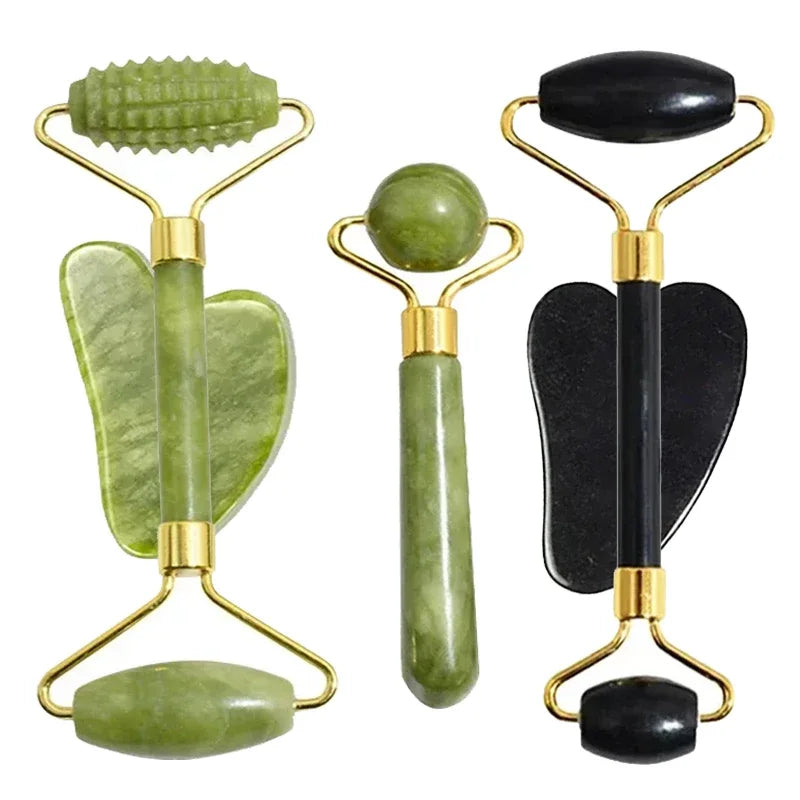Jade Roller and Gua Sha Tool Options for Facial and Neck Massage, Manual Skincare Accessories in Individual Styles and Color-Labeled Sets for Adult Self-Care