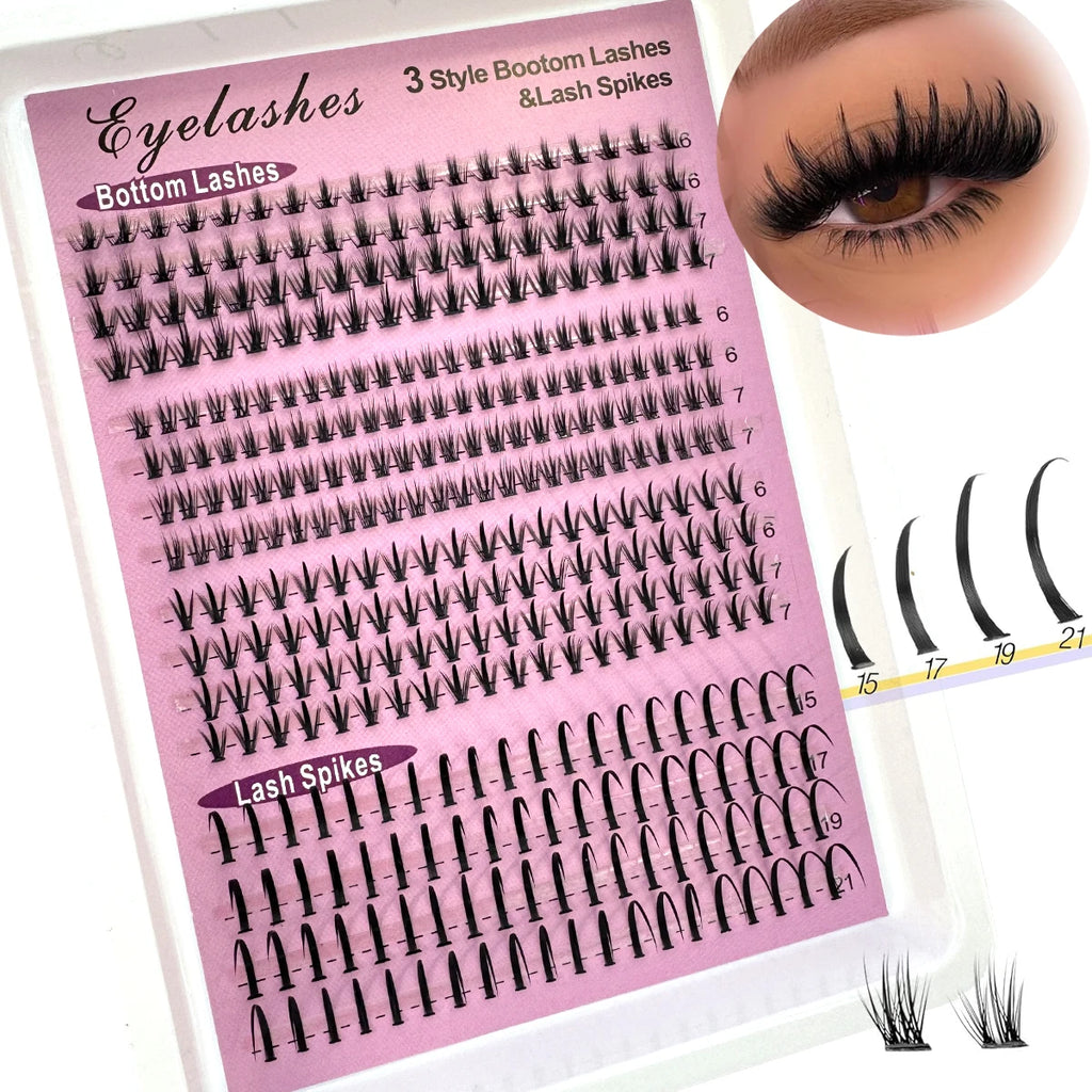 Bottom Lash Clusters and Individual Lash Spikes with 6–7mm and 15–21mm Length References, D Curl MIX Options in 12 or 16-Row Styles for Adult Manga Makeup