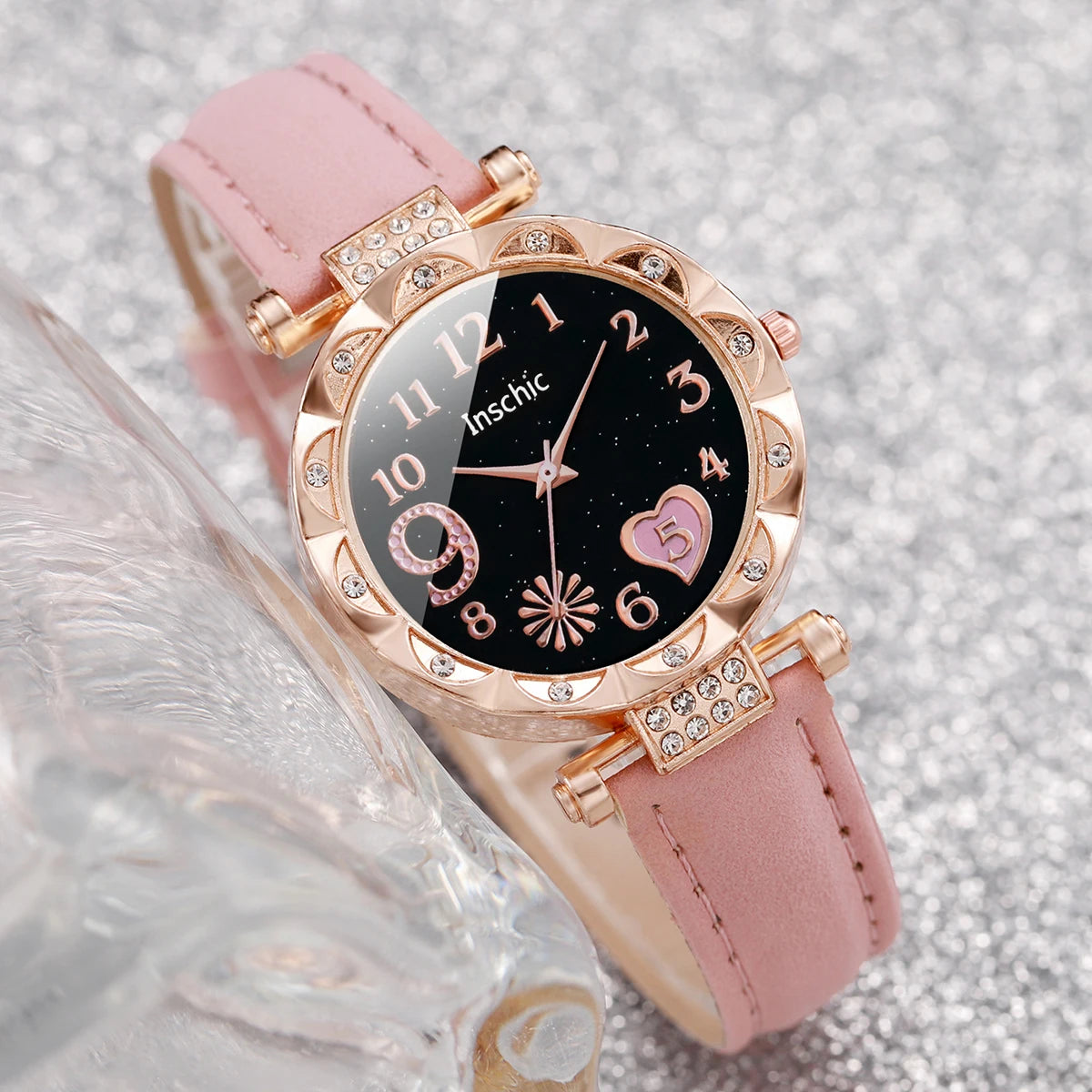 Women's Heart Dial Quartz Watch with Leaf Bracelet Set Reference, Eight No-Box Style Options and Listed 33mm Case for Casual Outfits and Fashion Gifts