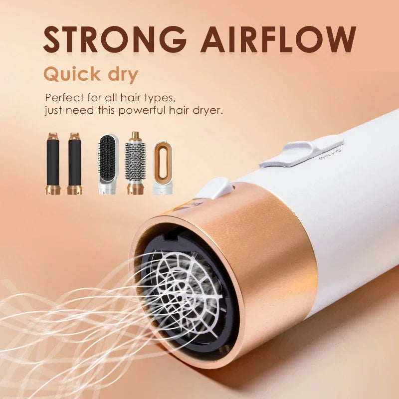 Interchangeable Hair Dryer Brush Set, 5-in-1 1000W Hot Air Styler with Curling Attachments, Smoothing Comb and Nozzle, Three Heat Settings and US Plug Option