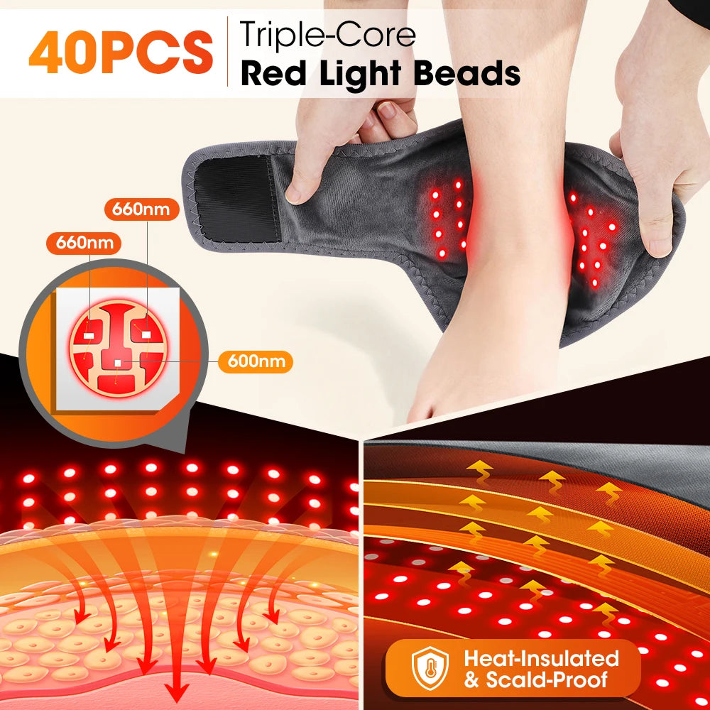 Rechargeable Ankle Heating Wrap XBL-8688A1, Red Light and 3 Vibration Modes with 1800mAh Battery, USB-C Charging and 1 or 2 Piece Options for Adult Personal Care