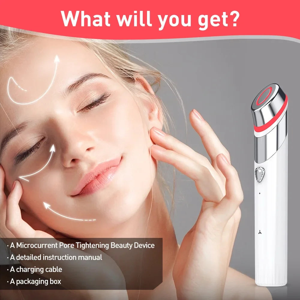 Touch-Activated Facial Care Wand with Rotating T-Bar Head, Black Rechargeable Beauty Tool with Listed Red Light, Warmth, Vibration and Microcurrent Functions