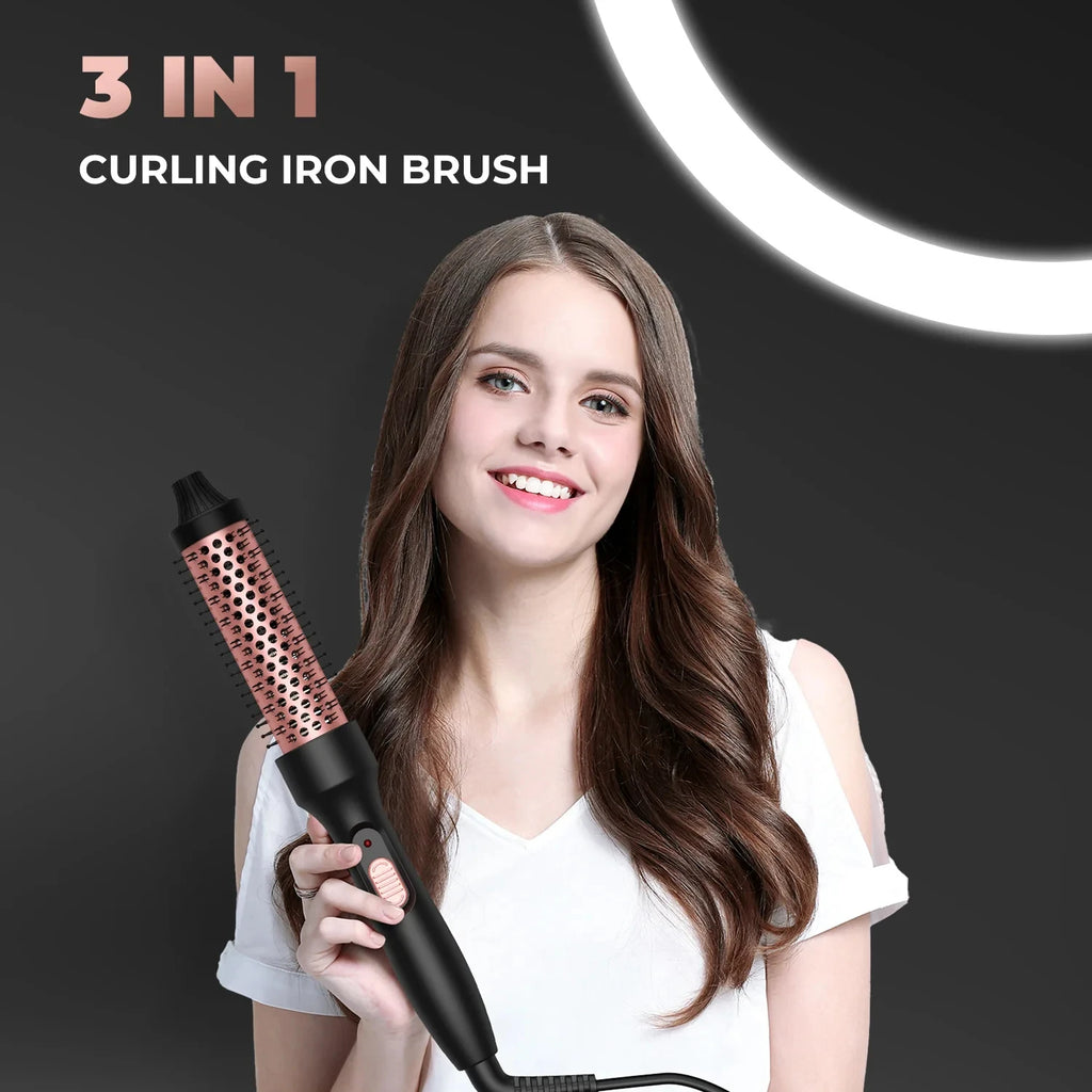 Thermal Round Hair Brush with Listed 32mm Barrel, PTC Heating and Ceramic Tourmaline References, Black Gold Styling Tool with EU or US Plug Options