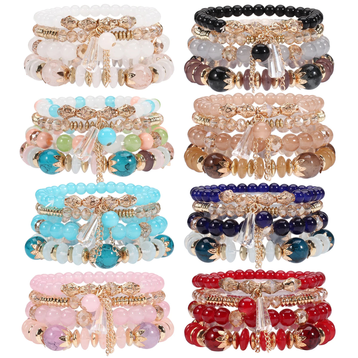 Boho Beaded Bracelets for Women, Stackable Multilayer Acrylic Bead Jewelry with Stretch Cord and Eight Color Options for Everyday Outfits and Gifts