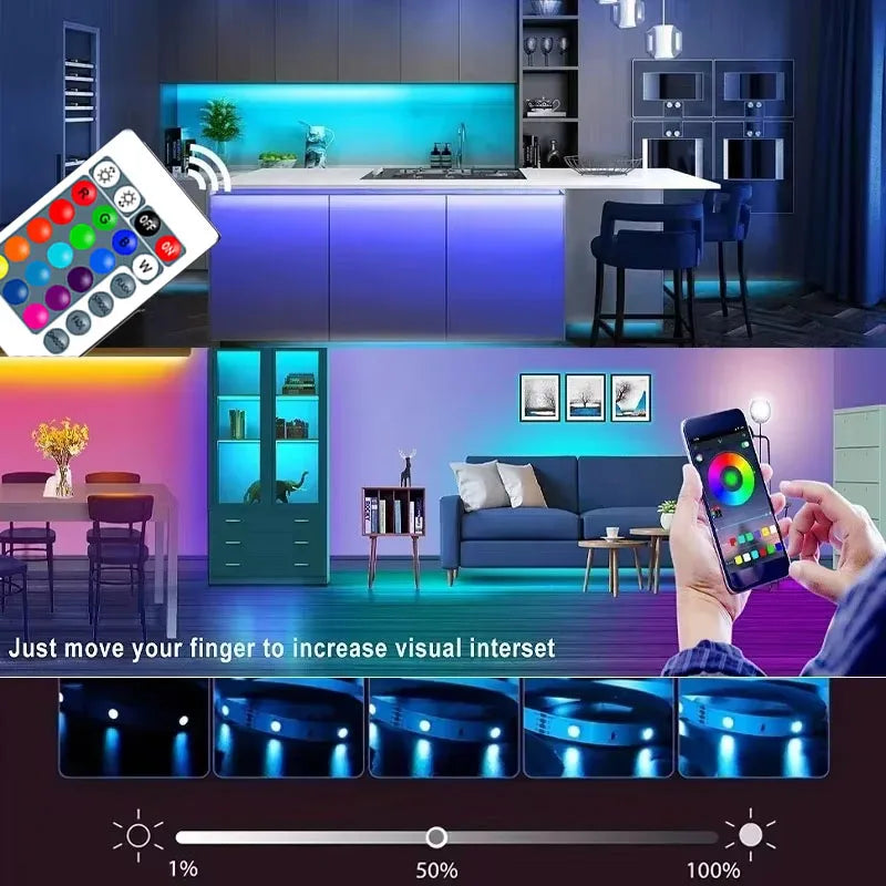 5V USB RGB LED Strip Lights with App Control and Timer, Listed Bluetooth and 24-Key Remote, Nine Length Options from 1m to 30m for Indoor Home Decoration