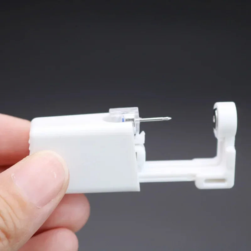 Disposable Ear Piercing Device with Built-In Earring, White Plastic and Stainless Steel Tool in Single or Multipack Options for Professional Assessment