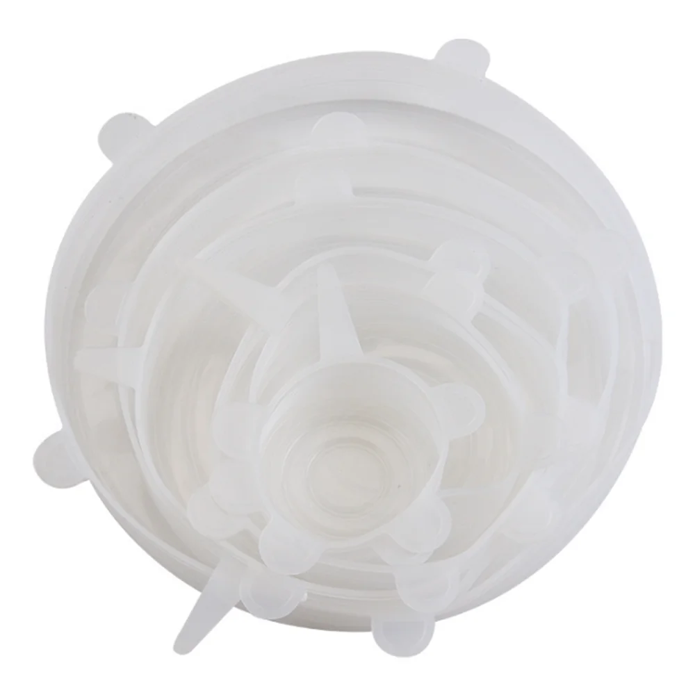 Round Stretch Food Covers Set of 6, Reusable Bowl and Dish Lids with Listed Sizes from 6 to 18cm in White, Blue, Yellow or Pink for Kitchen Storage