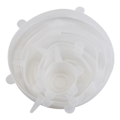 Round Stretch Food Covers Set of 6, Reusable Bowl and Dish Lids with Listed Sizes from 6 to 18cm in White, Blue, Yellow or Pink for Kitchen Storage