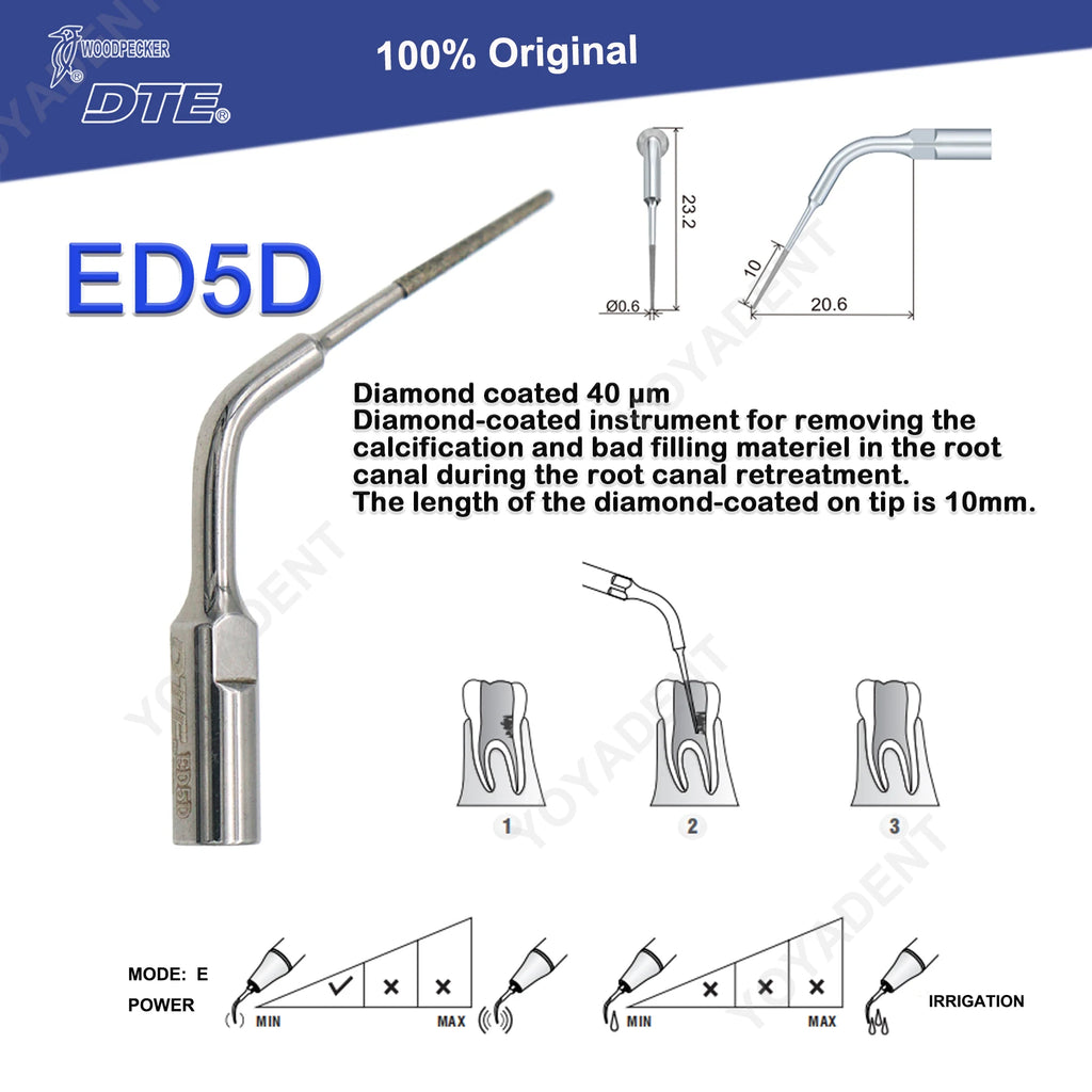 Endodontic Ultrasonic Tips and Accessory Options by Woodpecker DTE, ED-Series Model Selections with TD-1L and HD-7L Choices for Dental Equipment