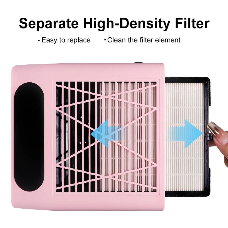 Nail Dust Collector with Touch Switch and Replaceable Filter, ABS Manicure Vacuum in White, Pink, Silver or Gold with US and EU Selection Labels