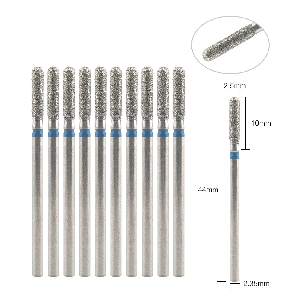 Diamond Nail Drill Bits, Listed 10-Piece Milling Accessories with 2.35mm Shanks, A-Series and Grade-Labeled Options for Professional Electric Manicure Filing