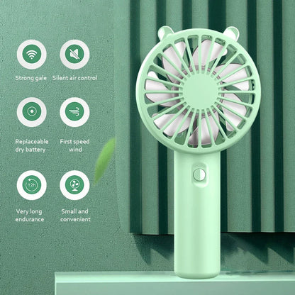 300mAh USB Rechargeable Personal Fan with ABS Housing and Included Cable, Compact 16cm Handheld Airflow Fan in Pink, White, Blue or Green for Short Breaks