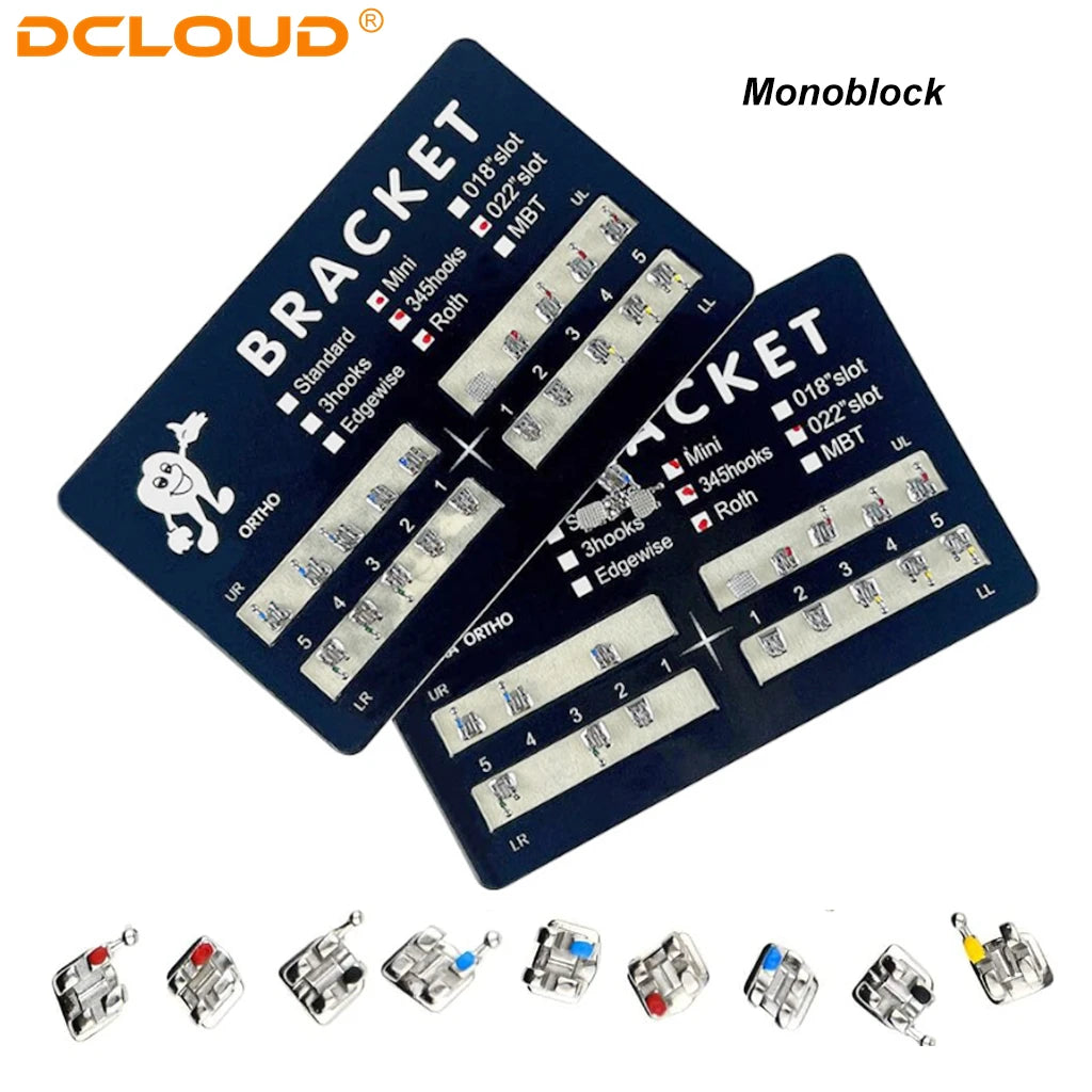 Monoblock Orthodontic Brackets, 200-Piece Metal Dental Supply in 10 Packs with Mini Design and Roth, MBT or Edgewise 022 Options for Professional Use