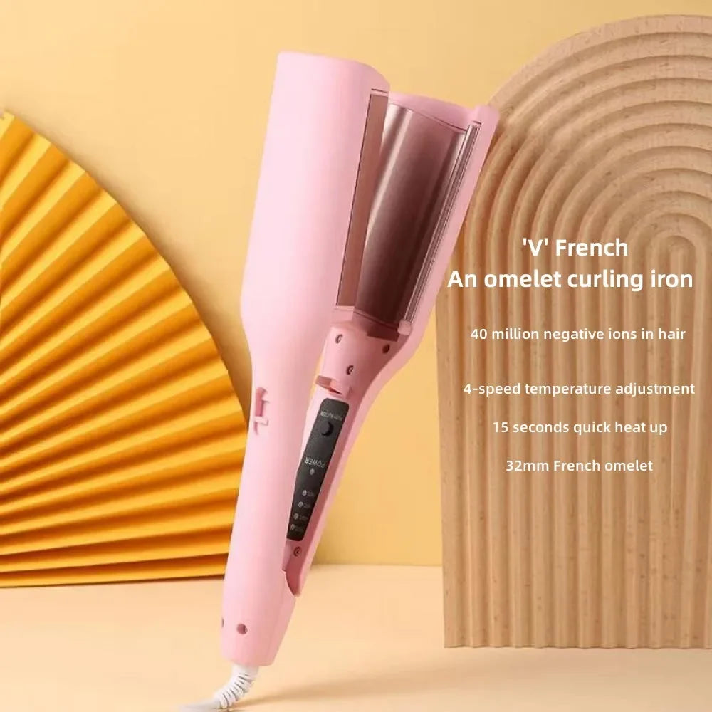 Deep Wave Hair Curler with Listed 32mm Size and Four Adjustable Temperature References, Pink or Purple Crimping Styler with Regional Plug Option Labels