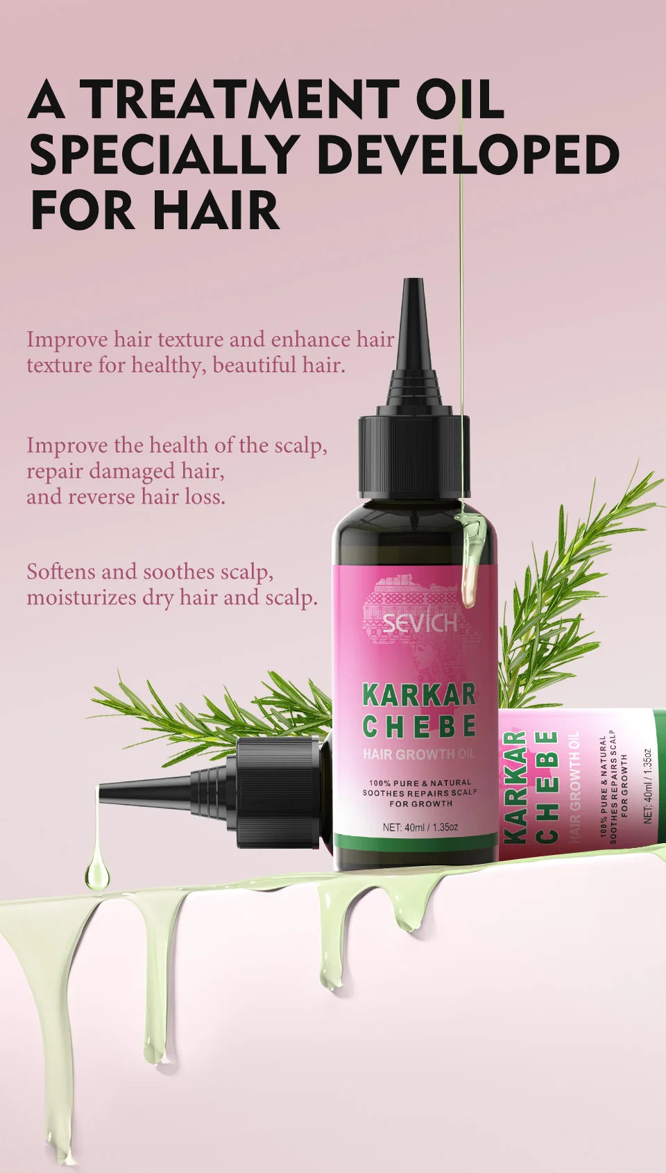 Hair Care Oil and Cream Options with Karkar, Chebe, Batana and Rosemary References, Single 40ml Oil, Single 60g Cream or Set and gift for Cosmetic Grooming