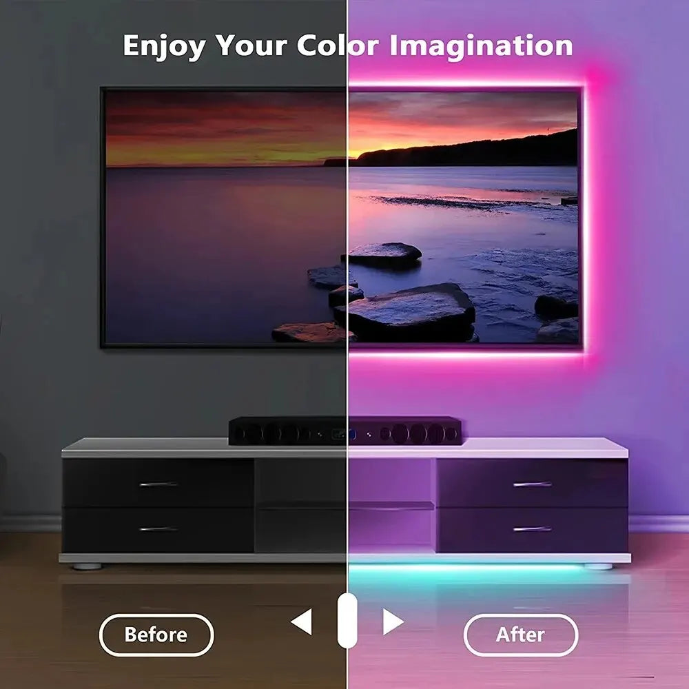 Bluetooth USB RGB LED Tape Light with Timer and App Control, 5V Self-Adhesive Flexible 5050 SMD Strip in 1m, 2m, 3m or 5m for TV and Desktop Accent Decor