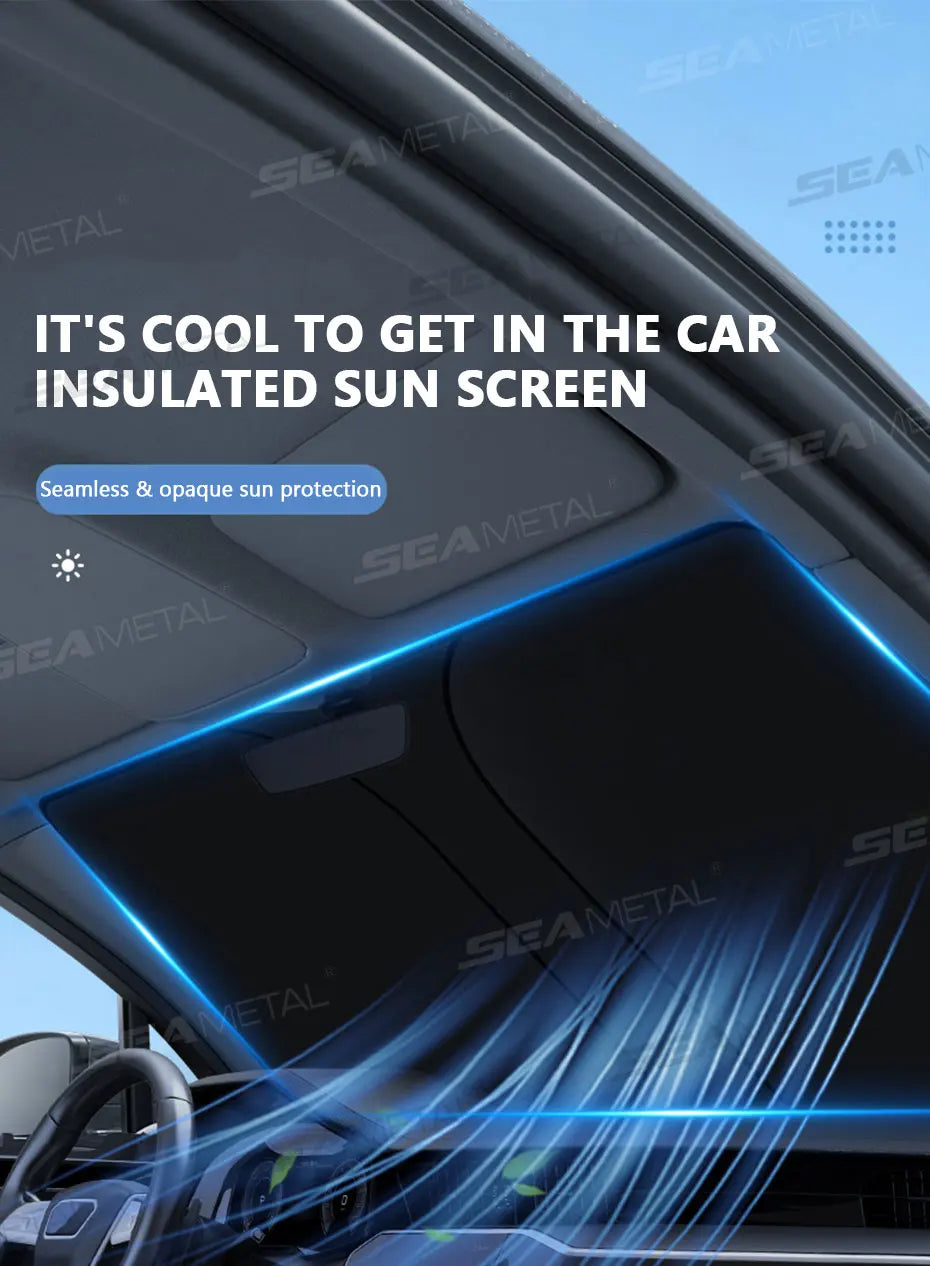 SEAMETAL Foldable Windshield Sun Shade in Silver with Reflective Material, Mirror Cutout and Wire Support, Small or Large Options for Parked Cars