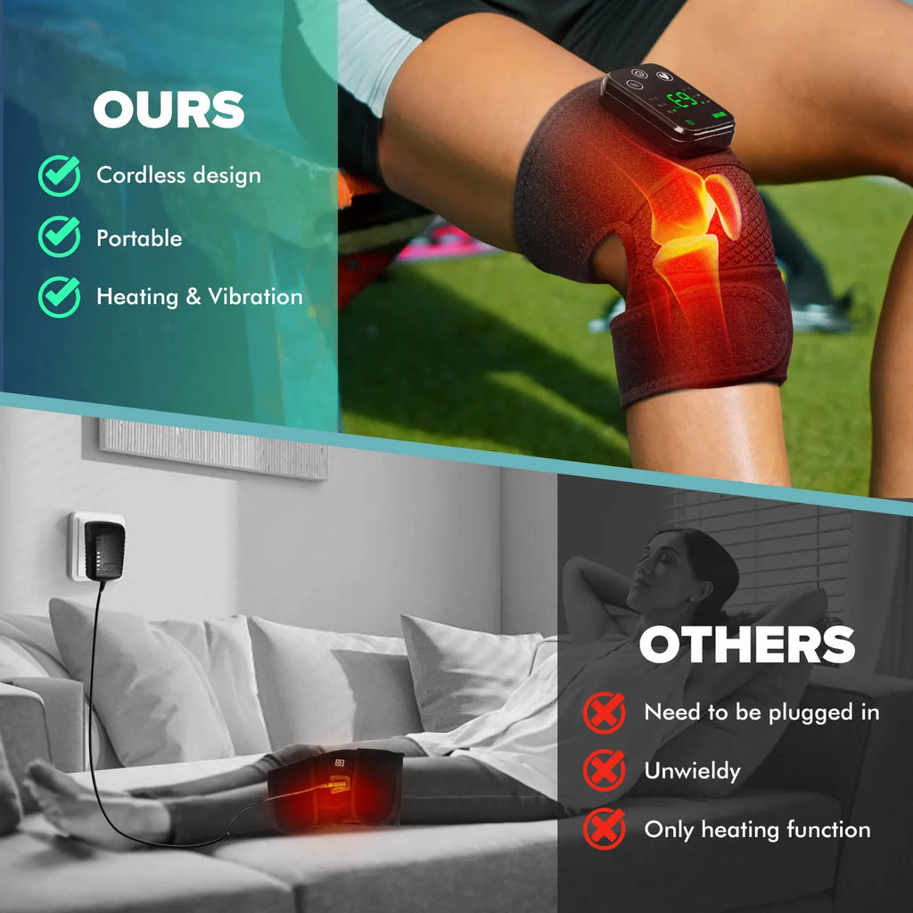 Rechargeable Heated Knee Wrap with Vibration, Listed 4000mAh Battery, Three Heat and Three Massage Levels with Straps for Knee, Shoulder or Elbow Use