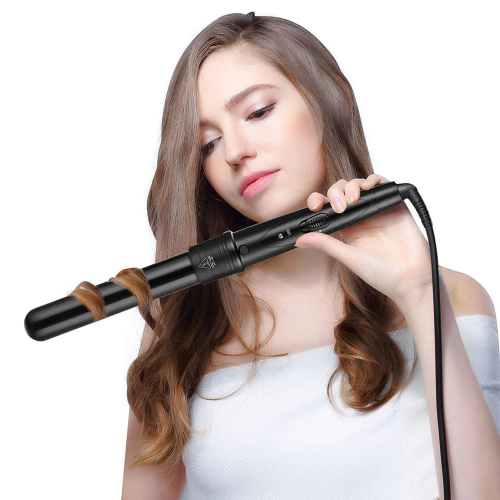 Interchangeable Curling Wand Kit, Black 5-in-1 Hair Styler with Ceramic Tourmaline Reference, Five Curling Tubes, 19mm, 25mm and 32mm Size Labels and Swivel Cord