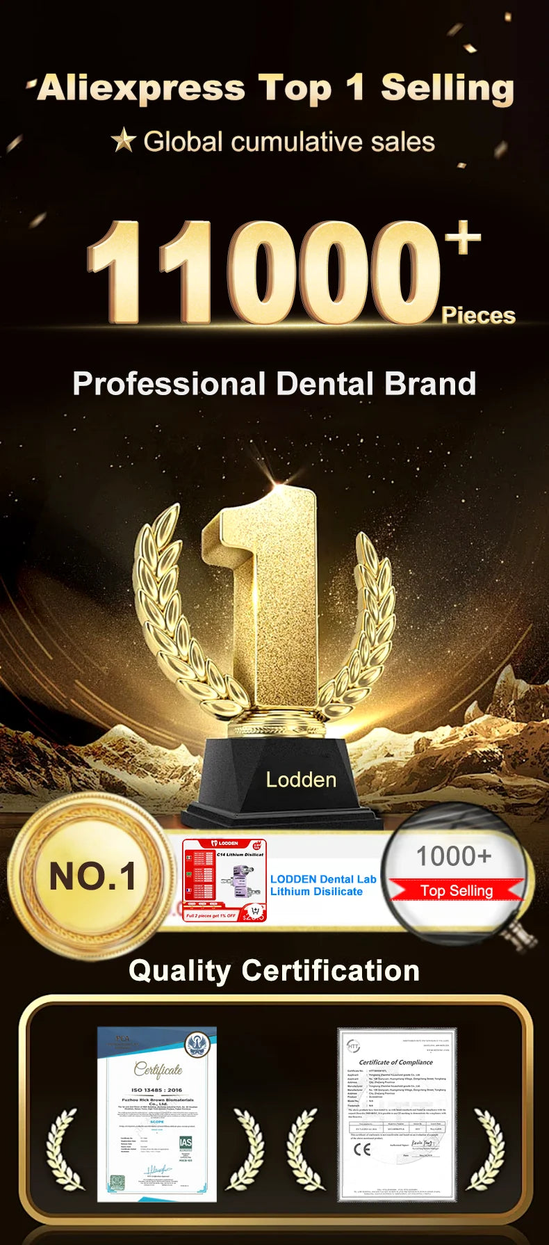 Lithium Disilicate CAD CAM Blocks by LODDEN, C14 Glass Ceramic Dental Lab Material, 5 Pieces per Box with HT LT MT and MO Shade Code Options