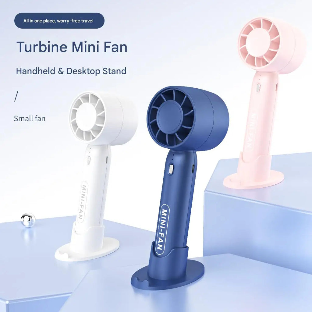 T10 Turbo Handheld Fan with USB Charging and Desktop Stand Reference, Portable Personal Airflow Fan for Desk Breaks and Travel in Blue, Pink or White