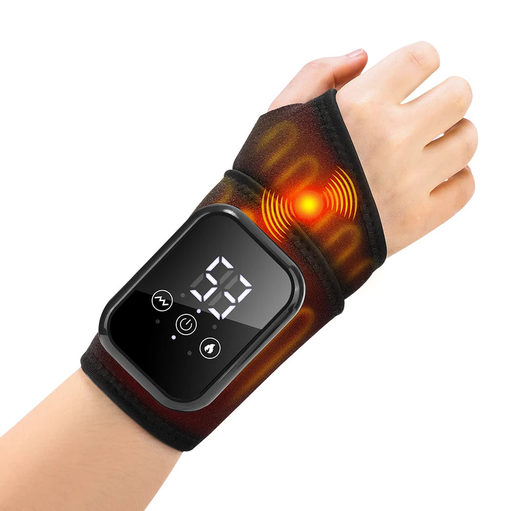 Rechargeable Wrist Heating Pad CL-3999 with Three Heat Settings, Three Vibration Modes and 15-Minute Auto Shutoff, Black Adjustable USB-C Massage Wrap