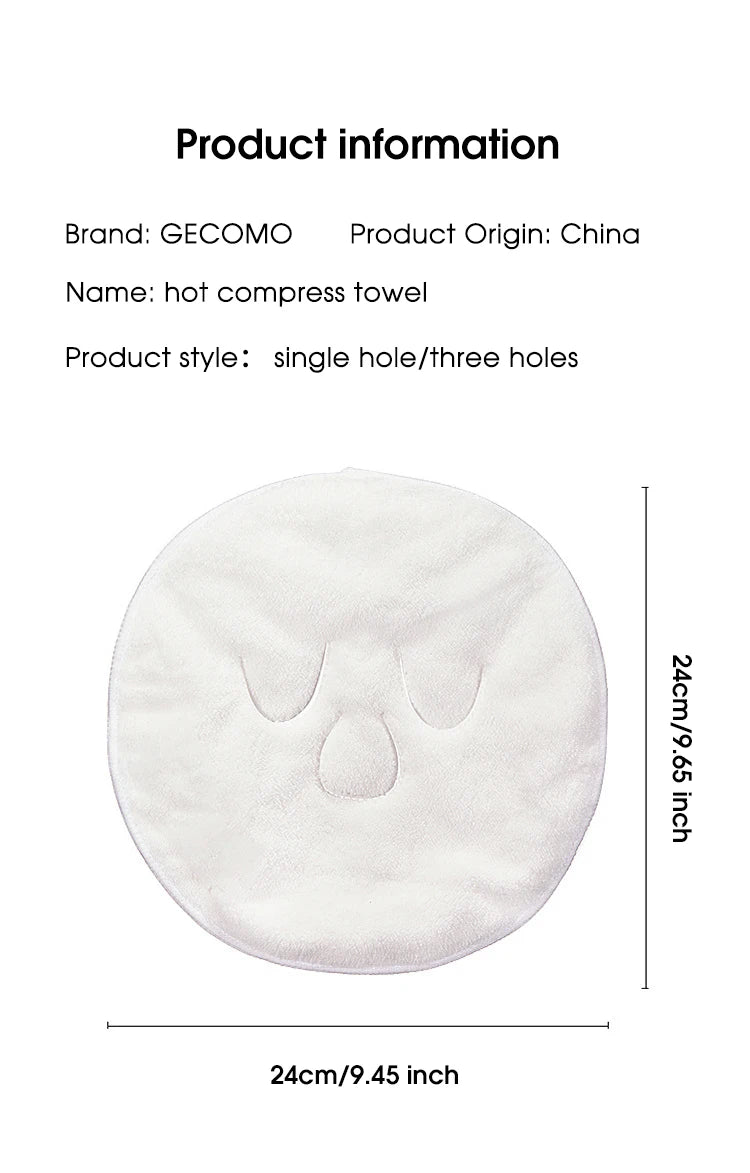 Face Compress Towel with Ear-Hanging Design, Single-Hole or Three-Hole Facial Cloth Options for Instruction-Guided Warm or Cool Wet Skincare Routines