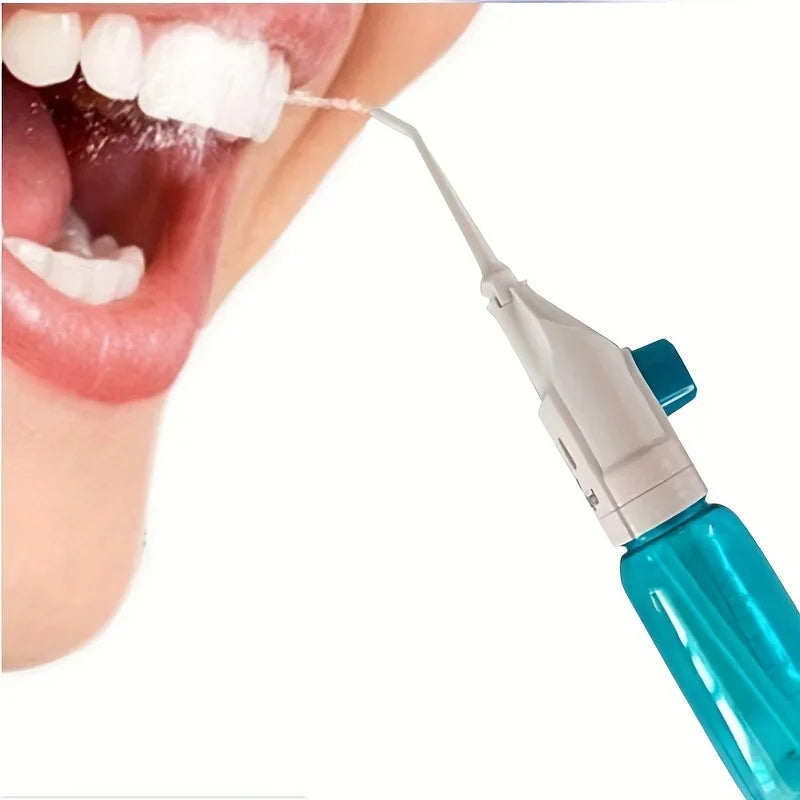 Manual Oral Irrigator with Portable Plastic Design, Hand-Operated Water Flosser in Black, Blue or Pink for Everyday Home and Travel Oral Care Routines
