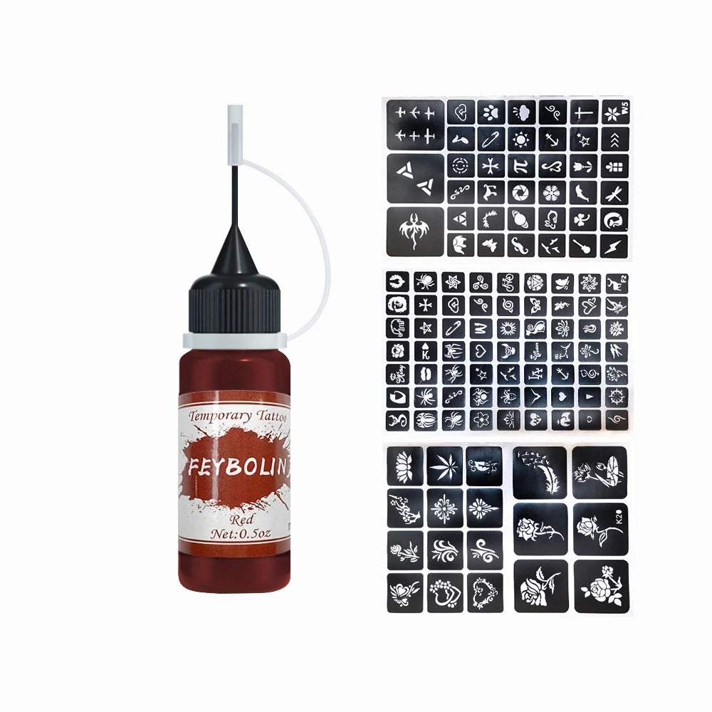 Temporary Tattoo Painting Gel for Freehand Body Art, Listed 0.5 oz Tattoo Paste with Seven 4pcs Style Labels for Adult Party and Costume Looks