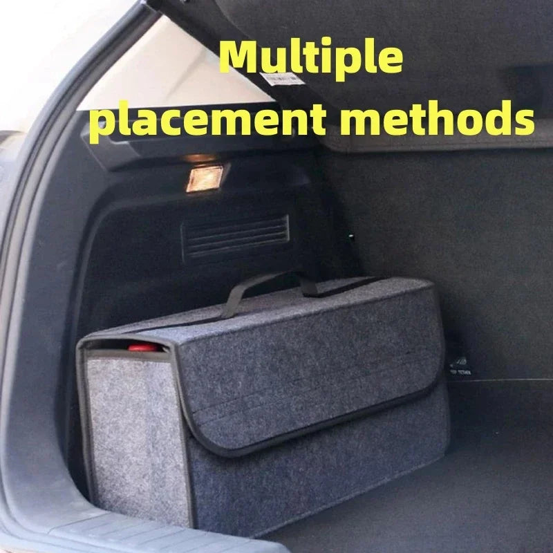 Felt Car Trunk Organizer, Grey Foldable Storage Bag in Listed 50 x 24 x 15 cm Size for Umbrellas, Gloves, Tools and Everyday Vehicle Accessories