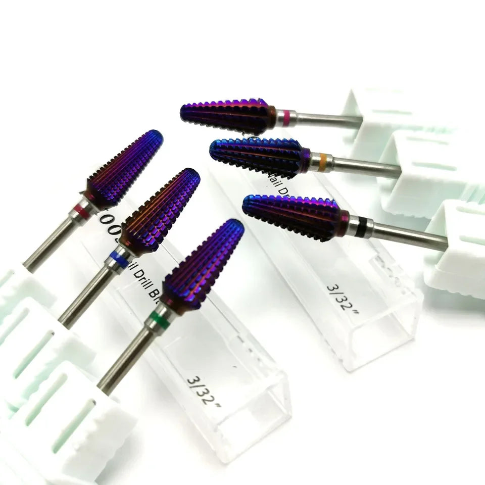 Tornado Carbide Nail Drill Bit by HYTOOS with Purple-Red Coating and Listed 3/32-Inch Shank, Six Grade-Labeled Options for Compatible Gel Removal Tools