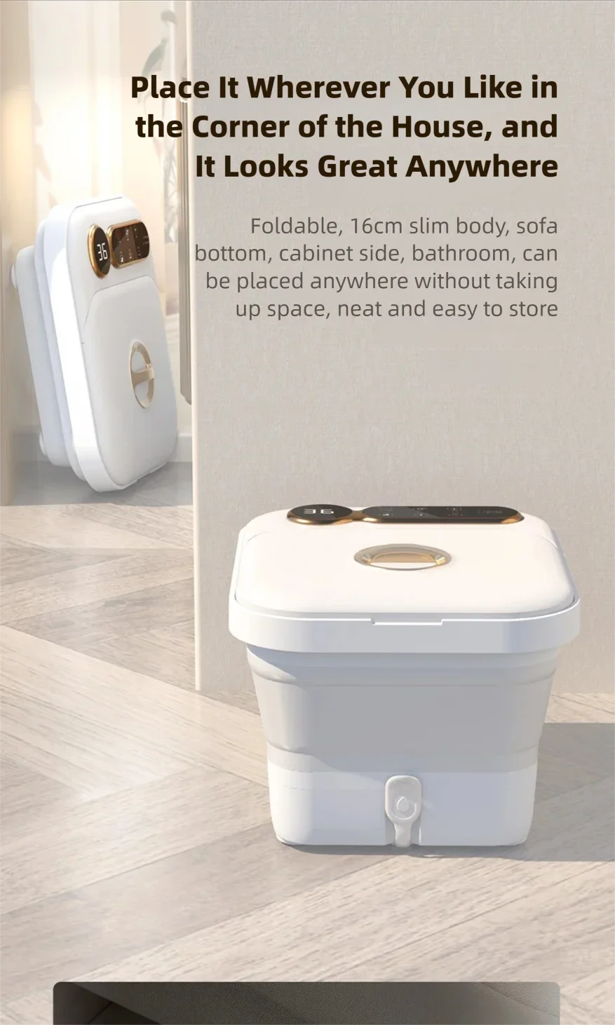 Heated Foldable Foot Spa H9802A with Listed Touch Controls, Temperature Settings and Detachable Roller Massage Plate for Home Foot Care, EU Plug Option