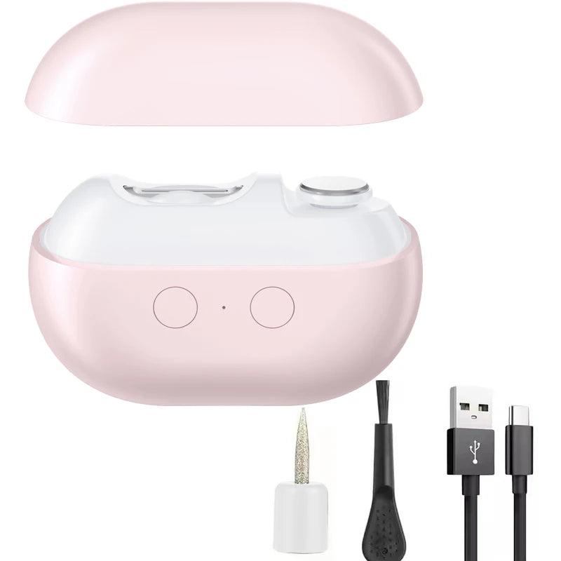 Mini Electric Nail Clipper with Rechargeable Type-C Charging, Automatic Sensing Light, Debris Compartment and Flat or Pointed Polishers for Home Nail Care