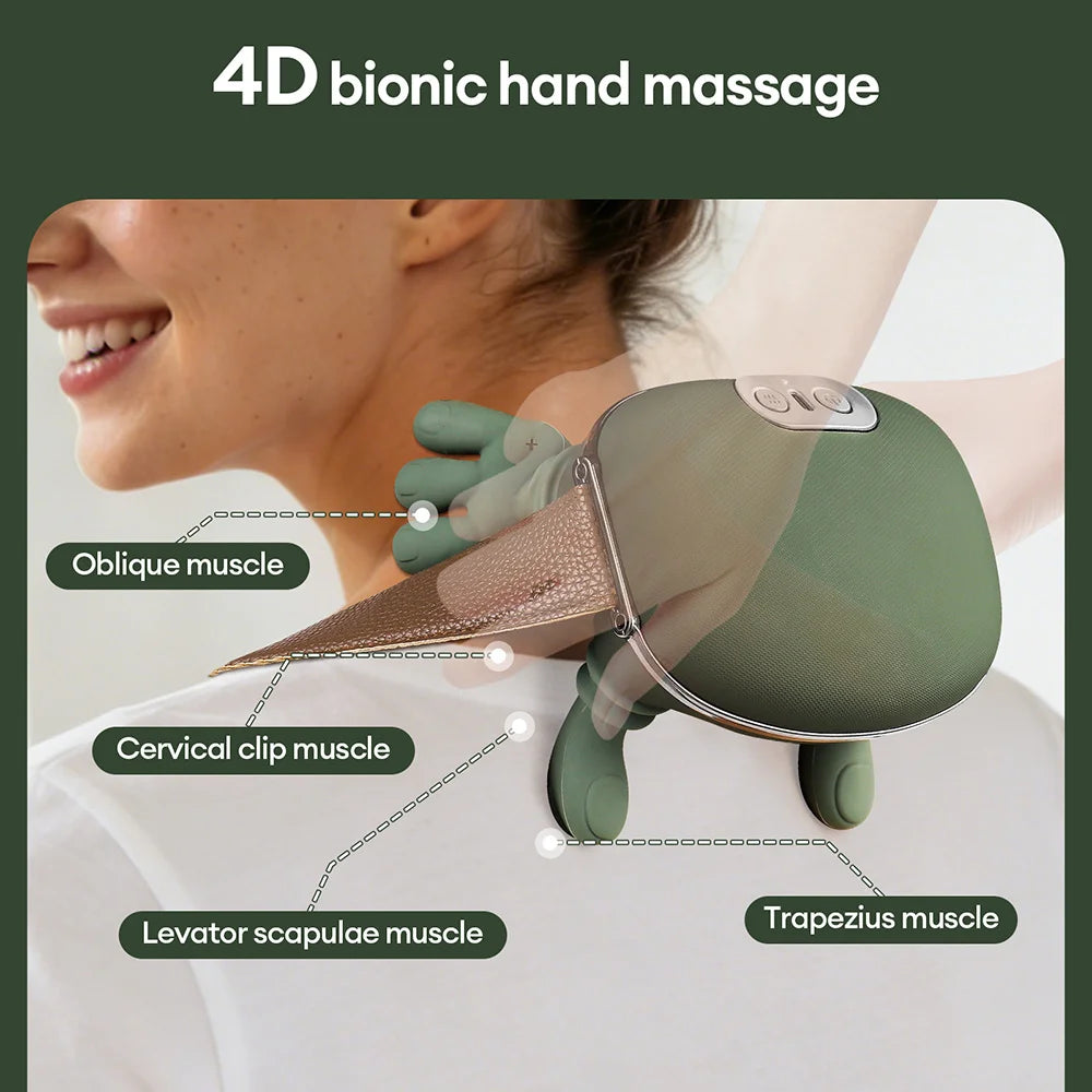 4D Bionic Finger Neck and Shoulder Massager with 3 Intensity Levels, Wireless Kneading Shawl, 2000mAh Battery and 10-Minute Timer for Adult Relaxation