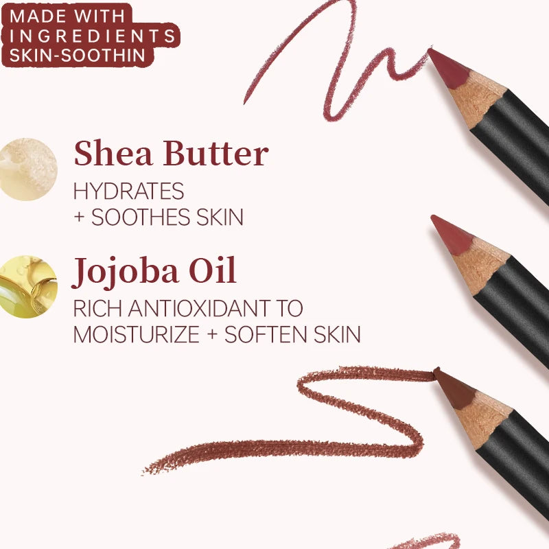 Luxury Matte Lip Liner for Smooth Lip Outlining and Filling, Six Numbered Shade Choices for Everyday Makeup, Evening Looks and Beauty Gifts