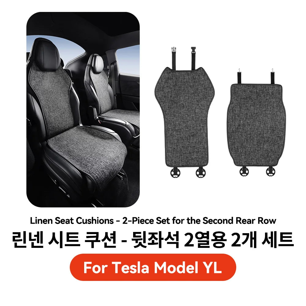 Car Seat Cushion Pads Listed for 2026 Tesla Model YL Six-Seat Layout, YZ Mesh Composite Fabric with Linen and Ice Silk References, Row-Specific Pack Options