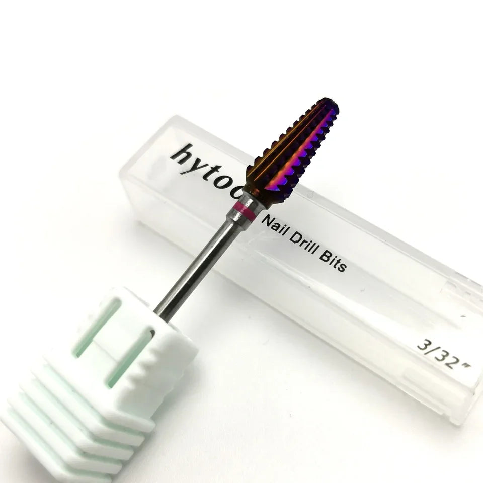 Tornado Carbide Nail Drill Bit by HYTOOS with Purple-Red Coating and Listed 3/32-Inch Shank, Six Grade-Labeled Options for Compatible Gel Removal Tools