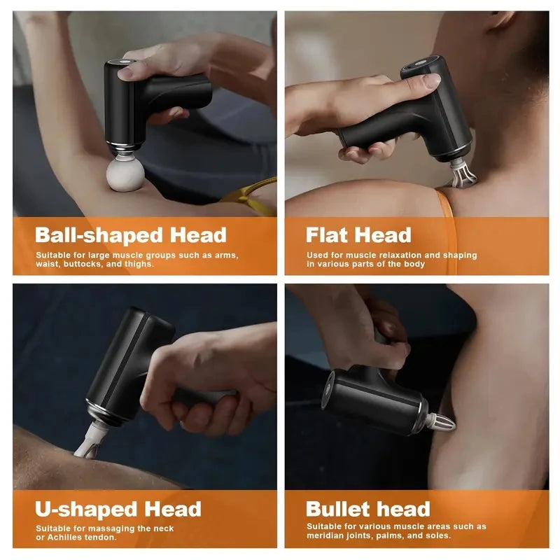 Massage Gun with Type C Charging, Four Replaceable Heads and Six Speed Settings, Portable Electric Personal Massager in White or Green for Home Use