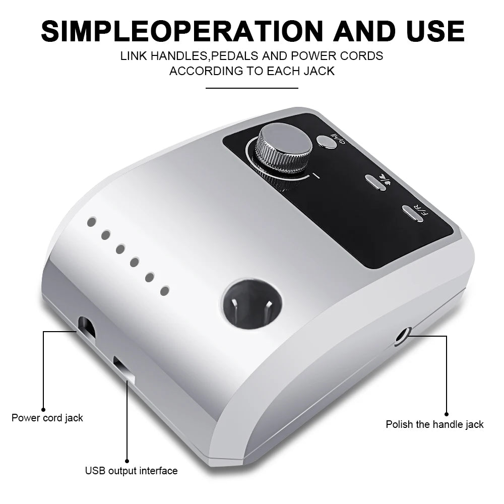 Rechargeable Nail Drill 204 with Listed 45,000 RPM Maximum, LCD Speed and Battery Display, Brushless Motor and Aluminum Alloy Body for Acrylic and Gel Filing