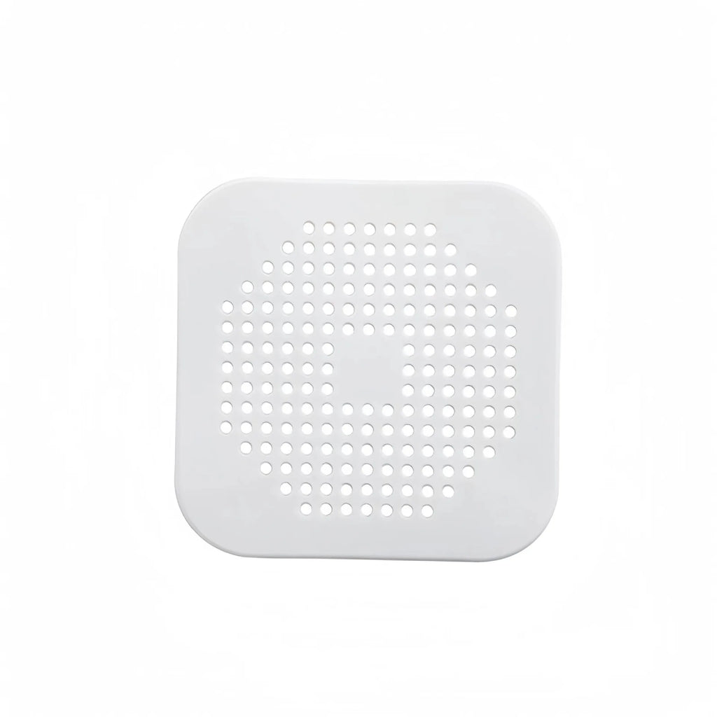 Shower Drain Hair Catcher, Square Silicone Drain Strainer with Suction Cups for Flat Shower, Bathtub and Kitchen Sink Surfaces, White, Gray or Black