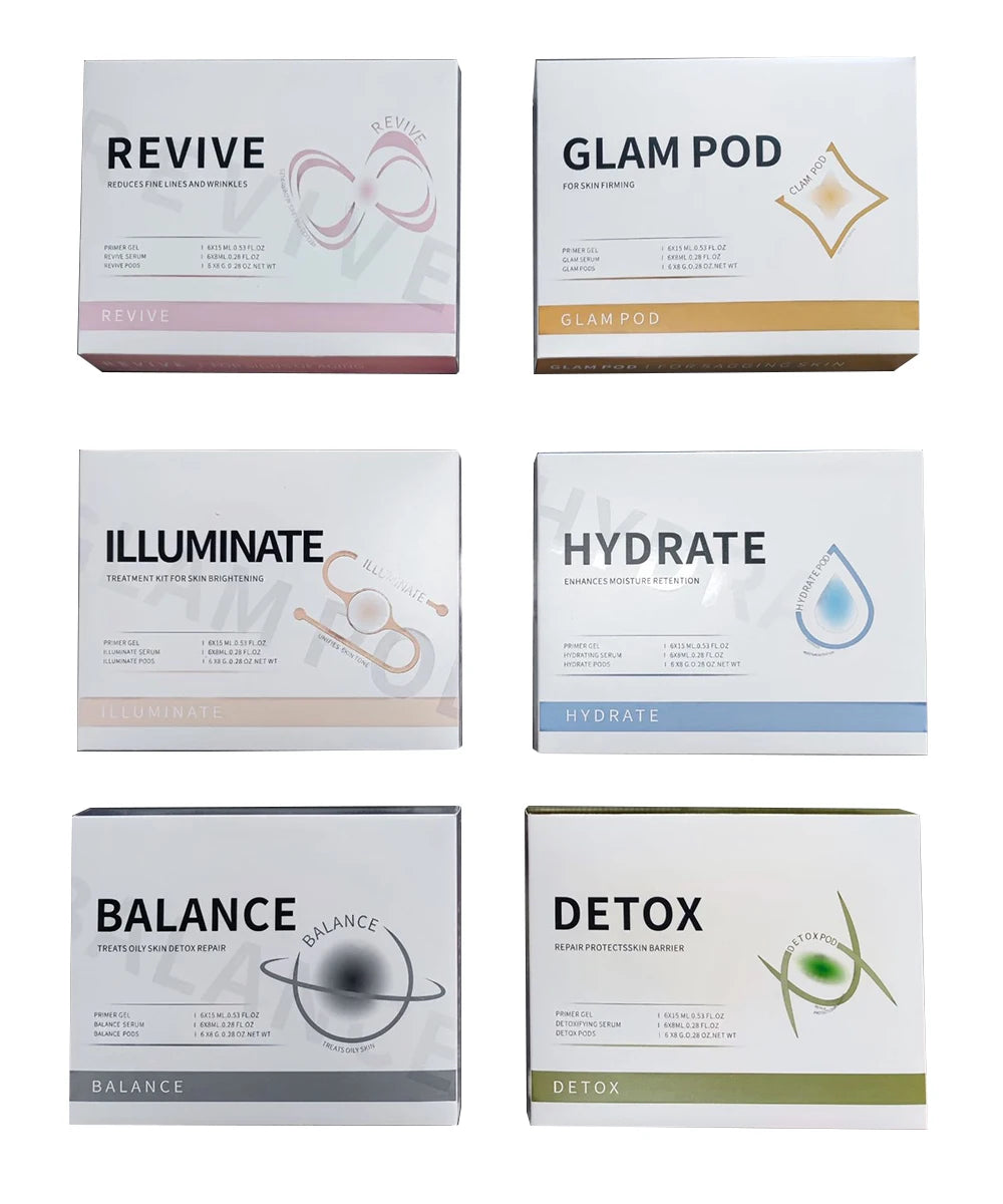 CO2 Facial Pod Kit with Capsule, Serum and Gel References, Seven Numbered Type Options for Bubble Facial Device Consumable Selection and Adult Beauty Routines