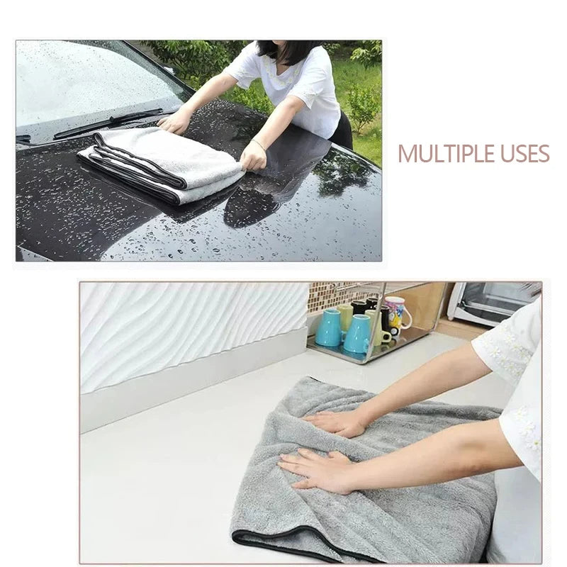 Car Drying Microfiber Towel 60 x 40cm, Single Absorbent Polyester Cleaning Cloth with Double-Sided Coral Fleece Texture for Auto Detailing and Window Care